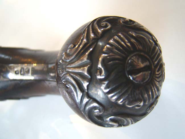 A Revolutionary War period silver mounted brass barreled flintlock Naval officer's pistol — image 6